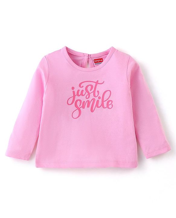 Babyhug 100% Cotton Knit Full Sleeves Top with Graphics - Pink