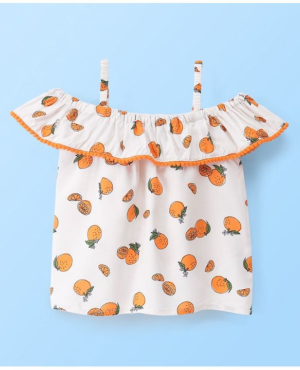 Babyhug Rayon Woven Singlet Top & Short Set Orange Print - White