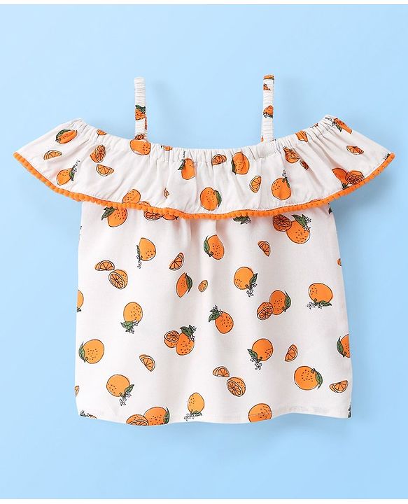 Babyhug Rayon Woven Singlet Top & Short Set Orange Print - White