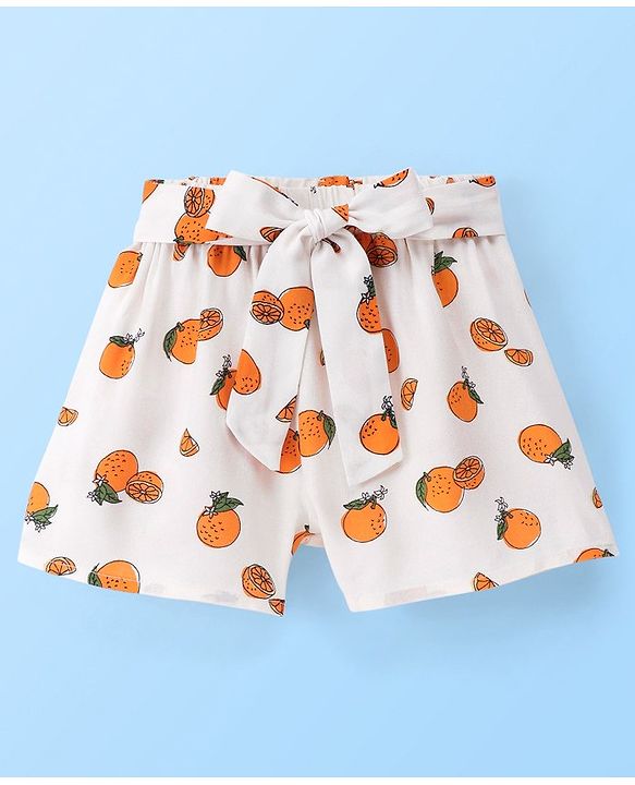 Babyhug Rayon Woven Singlet Top & Short Set Orange Print - White