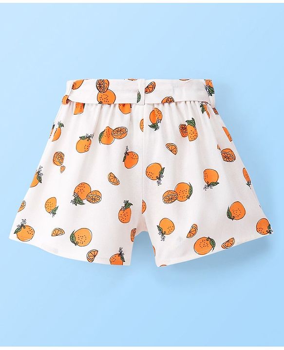 Babyhug Rayon Woven Singlet Top & Short Set Orange Print - White