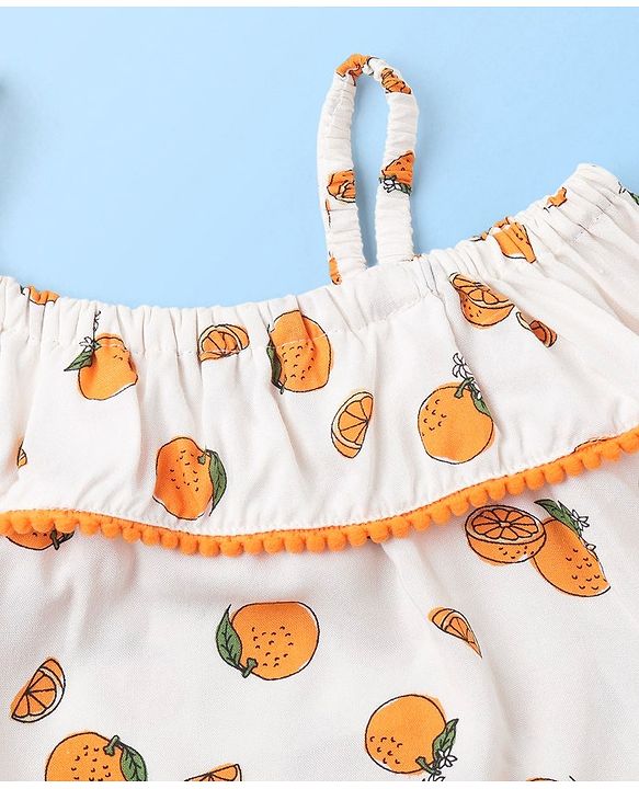 Babyhug Rayon Woven Singlet Top & Short Set Orange Print - White