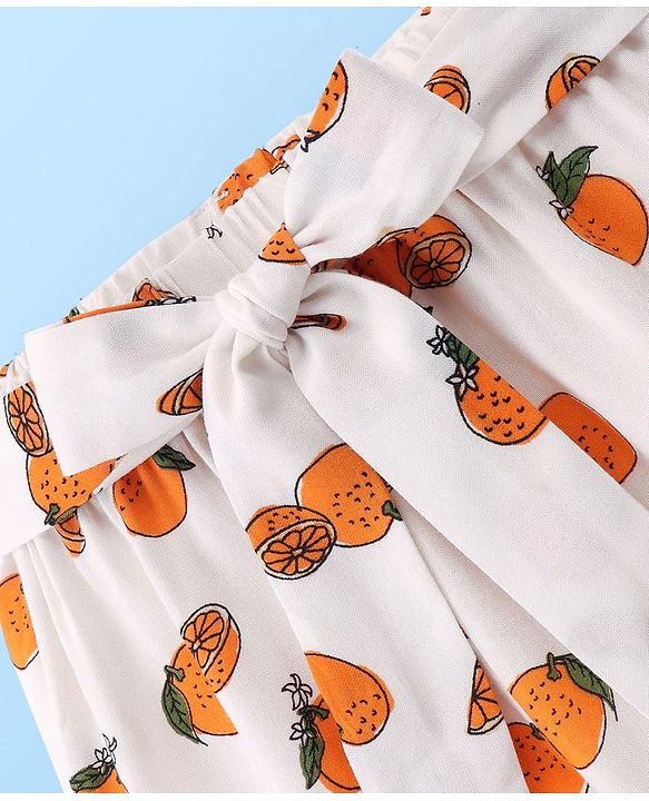 Babyhug Rayon Woven Singlet Top & Short Set Orange Print - White