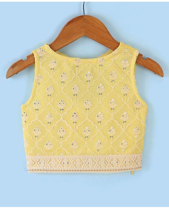 Babyhug Sleeveless Embroidered Net Choli Lehenga and Dupatta - Yellow
