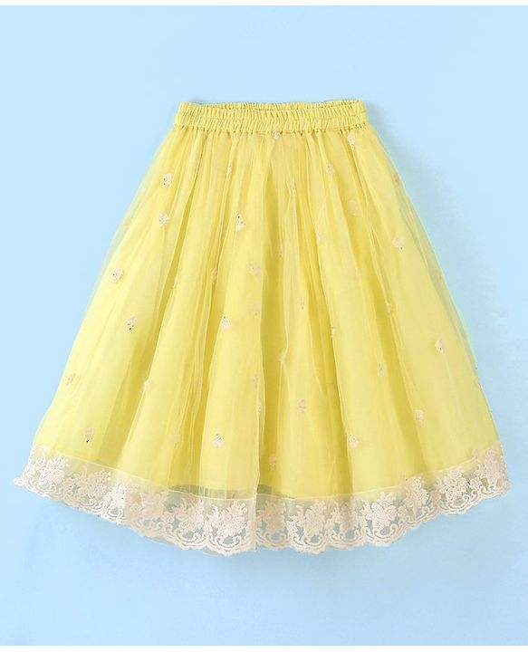 Babyhug Sleeveless Embroidered Net Choli Lehenga and Dupatta - Yellow
