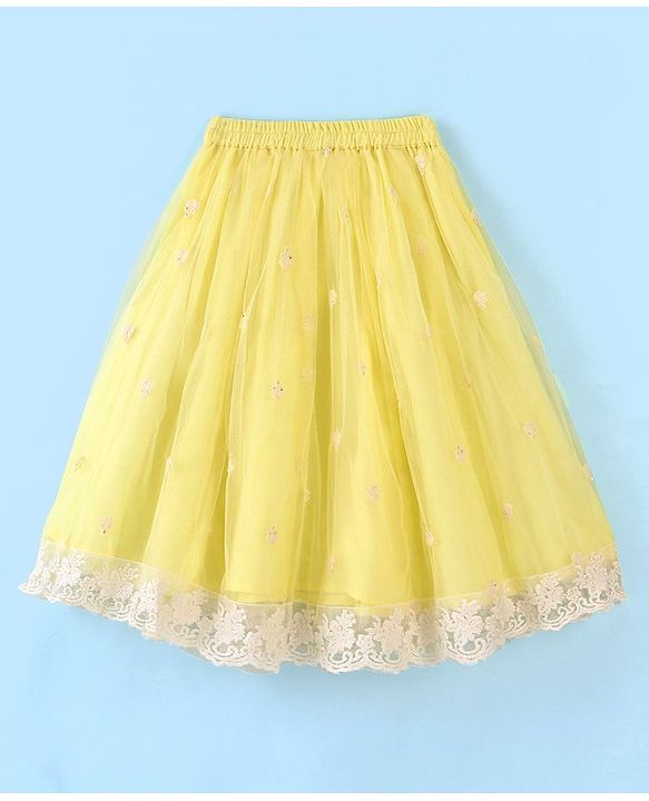 Babyhug Sleeveless Embroidered Net Choli Lehenga and Dupatta - Yellow