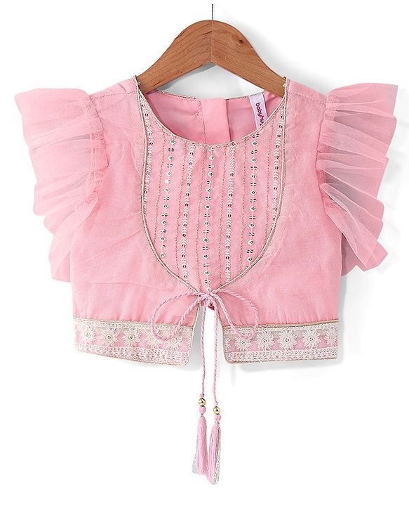 Babyhug Short Flutter Sleeves Embroidered Net Choli Lehenga And Dupatta Set - Pink
