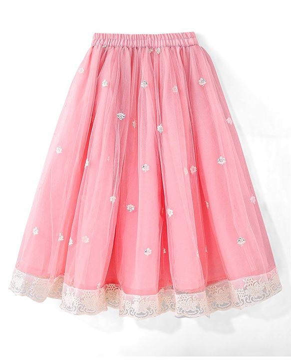 Babyhug Short Flutter Sleeves Embroidered Net Choli Lehenga And Dupatta Set - Pink