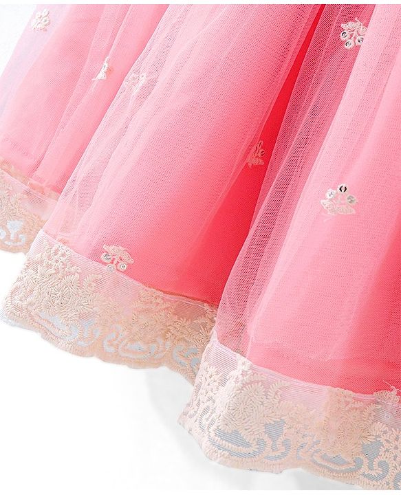 Babyhug Short Flutter Sleeves Embroidered Net Choli Lehenga And Dupatta Set - Pink