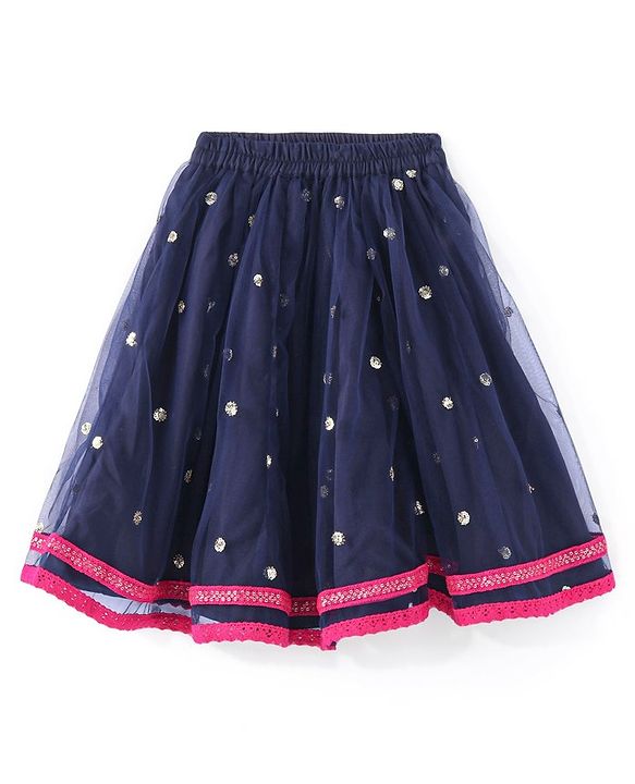 Babyhug Sleeveless Floral Embroidered Choli Lehenga with Dupatta- Navy Blue