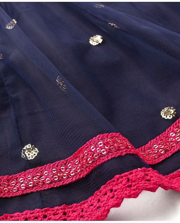 Babyhug Sleeveless Floral Embroidered Choli Lehenga with Dupatta- Navy Blue