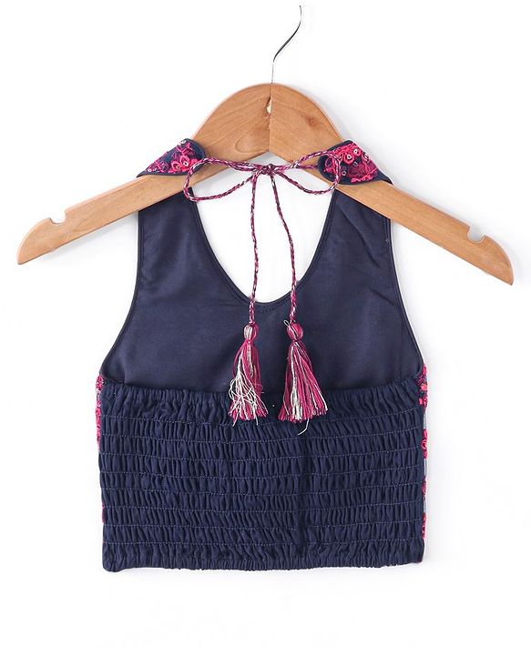Babyhug Sleeveless Floral Embroidered Choli Lehenga with Dupatta- Navy Blue