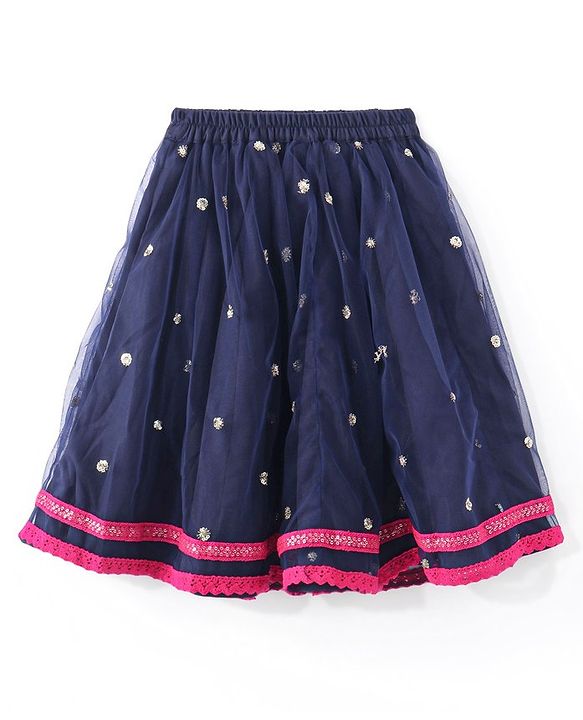Babyhug Sleeveless Floral Embroidered Choli Lehenga with Dupatta- Navy Blue