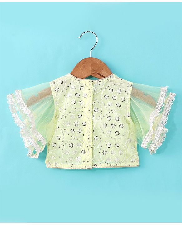 Babyhug Woven Half Sleeves Embroidered Net Choli Lehenga & Dupatta - Lime Yellow