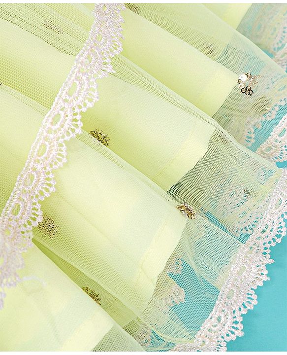 Babyhug Woven Half Sleeves Embroidered Net Choli Lehenga & Dupatta - Lime Yellow