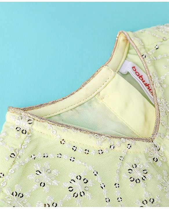 Babyhug Woven Half Sleeves Embroidered Net Choli Lehenga & Dupatta - Lime Yellow