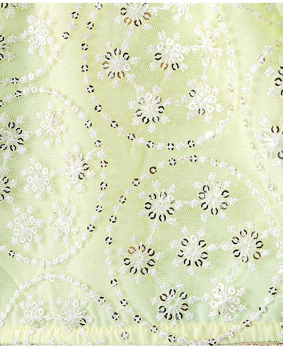 Babyhug Woven Half Sleeves Embroidered Net Choli Lehenga & Dupatta - Lime Yellow