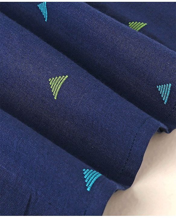 Babyhug Cotton Handloom Full Sleeves Dobby Kurta & Pajama Set Triangles Detailing - Navy Blue