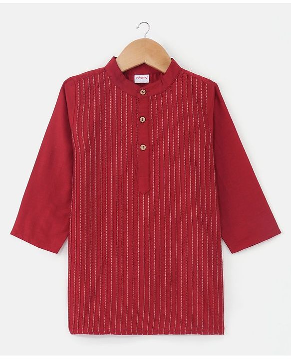 Babyhug Full Sleeves Embroidered Kurta Pyjama Set with Printed Jacket - Maroon