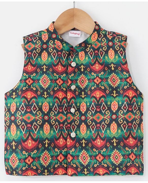 Babyhug Full Sleeves Embroidered Kurta Pyjama Set with Printed Jacket - Maroon