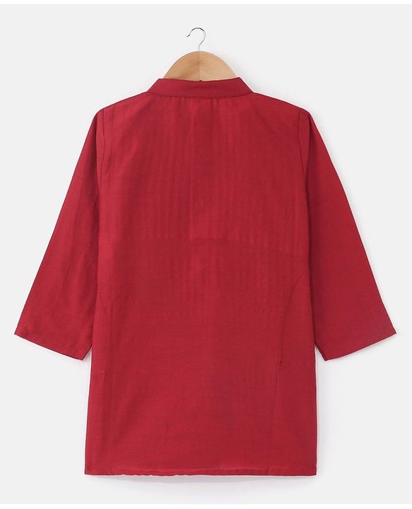 Babyhug Full Sleeves Embroidered Kurta Pyjama Set with Printed Jacket - Maroon