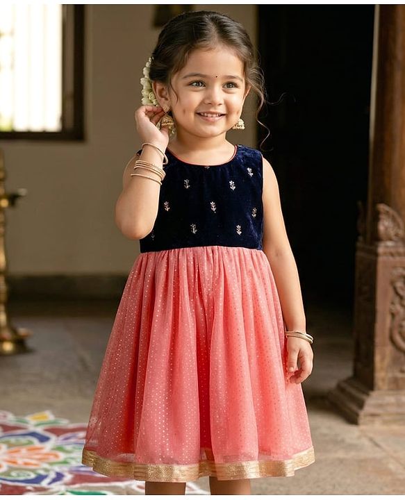 Babyhug Woven Foil Printed Sleeveless Ethnic Dress - Peach