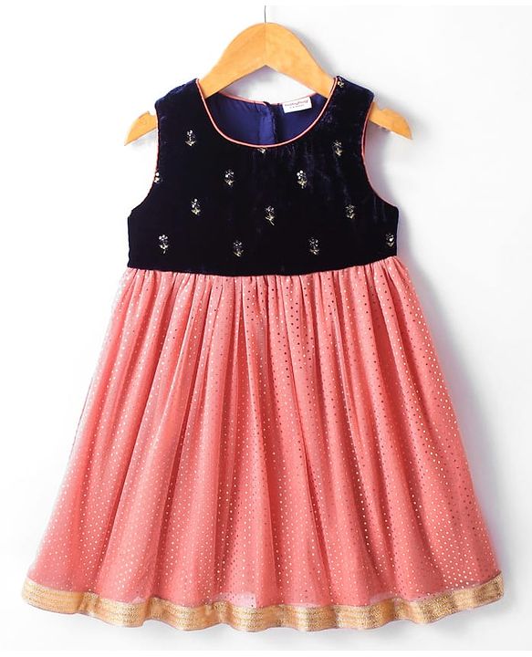 Babyhug Woven Foil Printed Sleeveless Ethnic Dress - Peach