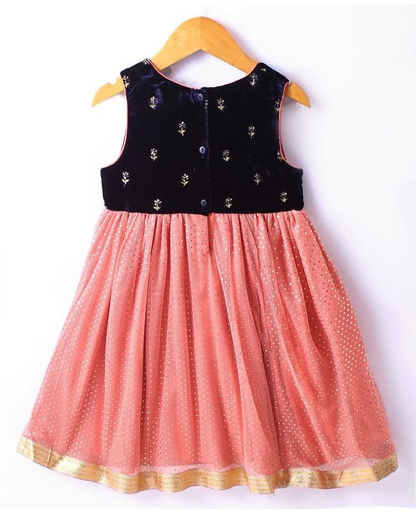 Babyhug Woven Foil Printed Sleeveless Ethnic Dress - Peach