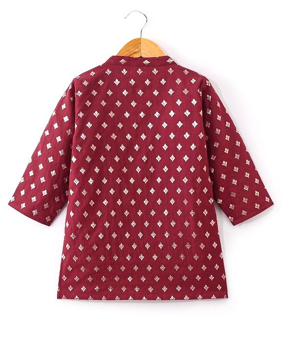 Babyhug Woven Full Sleeves Dhoti with Chanderi Butti Kurta Set - Maroon