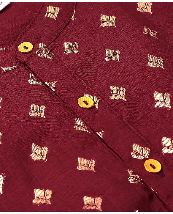 Babyhug Woven Full Sleeves Dhoti with Chanderi Butti Kurta Set - Maroon
