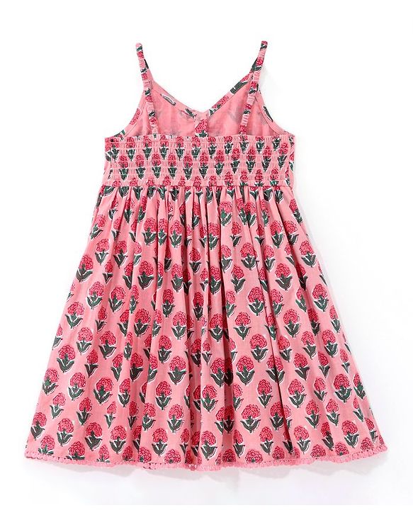 Babyhug Cotton Sleeveless  Ethnic Dress Floral Printed with Sequenced at Yoke  - Pink