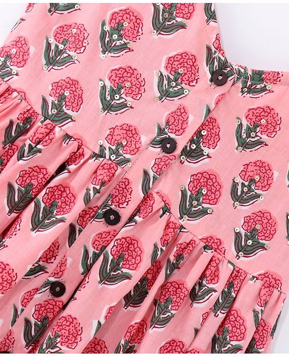 Babyhug Cotton Sleeveless  Ethnic Dress Floral Printed with Sequenced at Yoke  - Pink