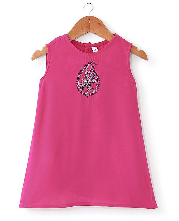 Babyhug Three Fourth Sleeve Rayon Floral Embroidered Ethnic Dress with Shrug - Navy & Fuchsia