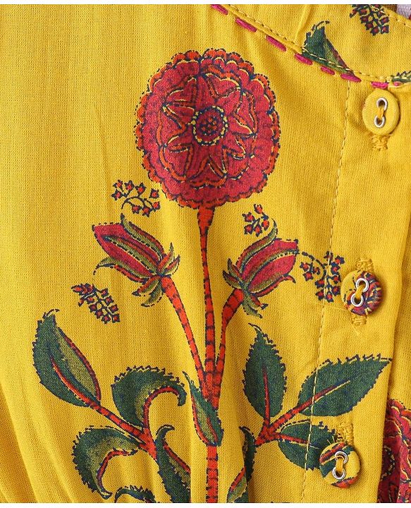 Babyhug 100% Cotton Woven Floral Printed Three Fourth Sleeve Ethnic Dress  - Yellow