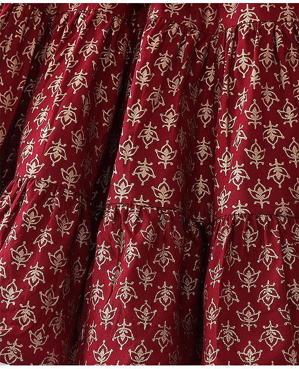 Babyhug 100% Cotton Woven Sleeveless Floral Printed Ethnic Dress -Maroon