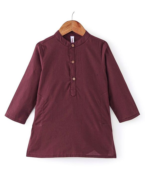 Babyhug 100% Cotton Full Sleeves Woven Solid Colour Kurta Pyjama Set with Floral Printed Jacket-  Maroon