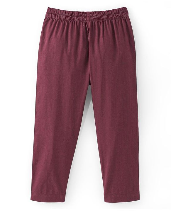 Babyhug 100% Cotton Full Sleeves Woven Solid Colour Kurta Pyjama Set with Floral Printed Jacket-  Maroon