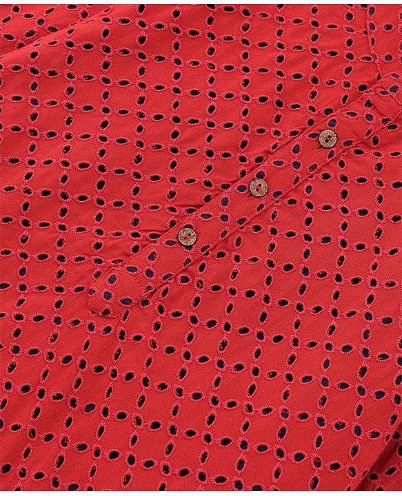 Babyhug Three Full Schiffly Embroidered Kurta With Pyjama Set-Red