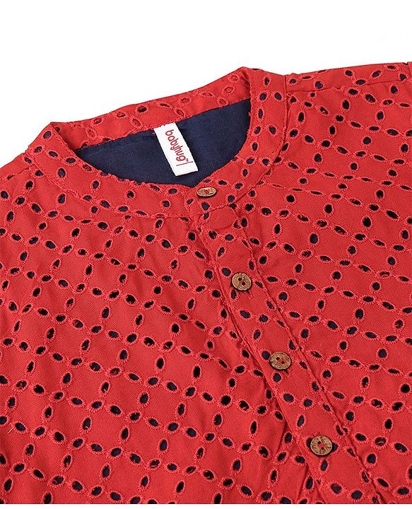 Babyhug Three Full Schiffly Embroidered Kurta With Pyjama Set-Red