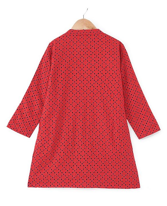 Babyhug Three Full Schiffly Embroidered Kurta With Pyjama Set-Red