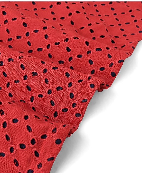 Babyhug Three Full Schiffly Embroidered Kurta With Pyjama Set-Red