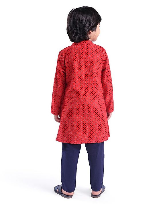 Babyhug Three Full Schiffly Embroidered Kurta With Pyjama Set-Red
