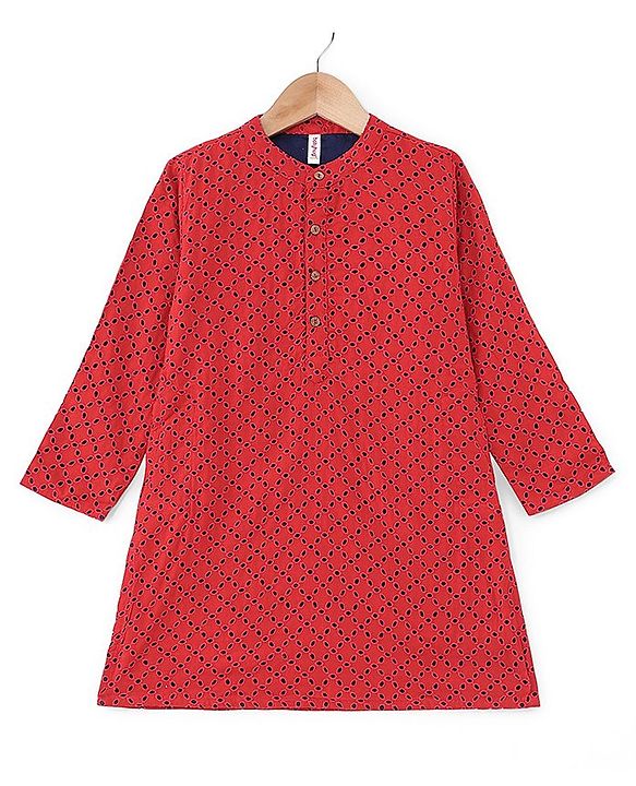 Babyhug Three Full Schiffly Embroidered Kurta With Pyjama Set-Red