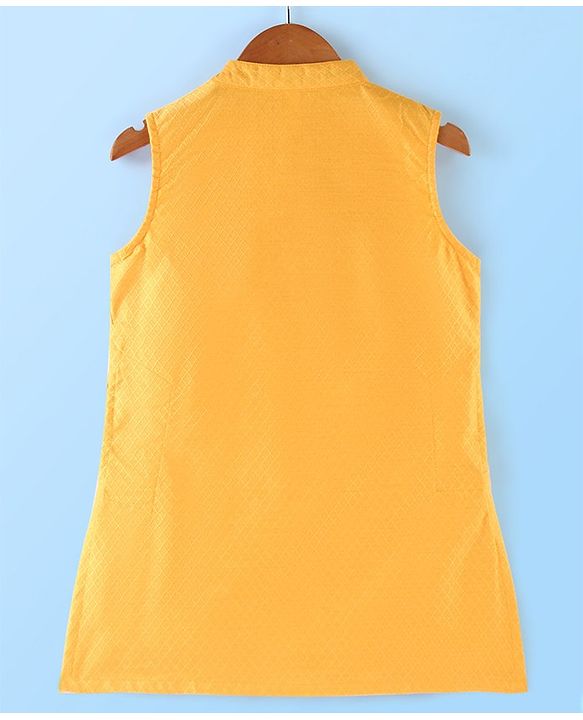 Babyhug Rayon Dobby Sleeveless Kurta & Dhoti Set With Embroidery- Yellow