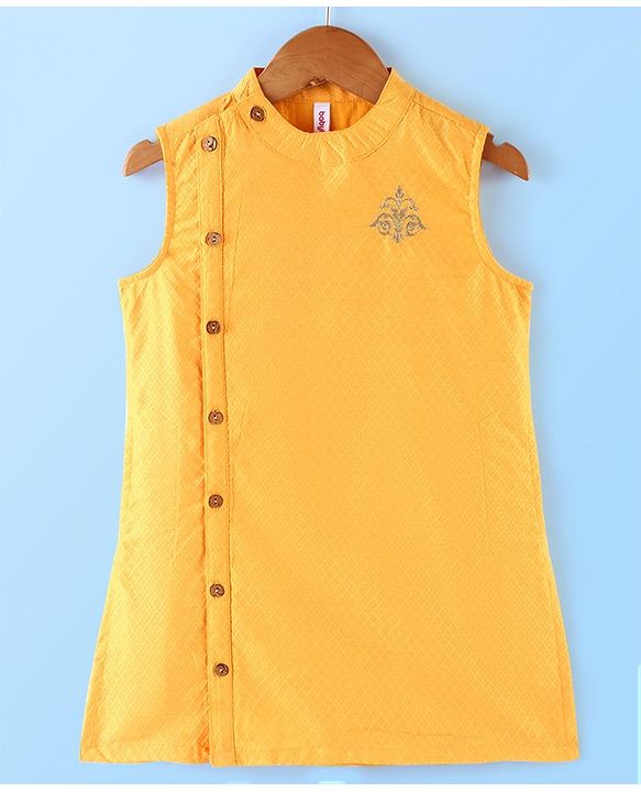 Babyhug Rayon Dobby Sleeveless Kurta & Dhoti Set With Embroidery- Yellow