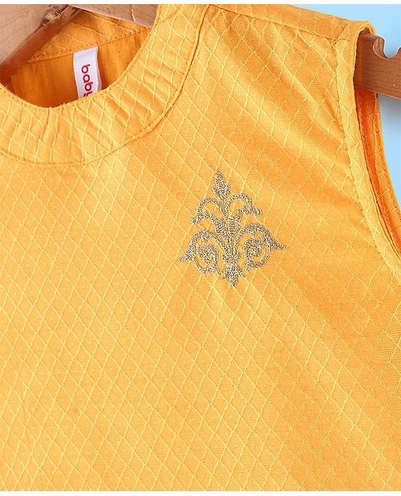 Babyhug Rayon Dobby Sleeveless Kurta & Dhoti Set With Embroidery- Yellow