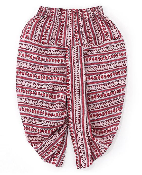 Babyhug Cotton Full Sleeves Ethnic Block Printed Kurta & Dhoti Set  - Red