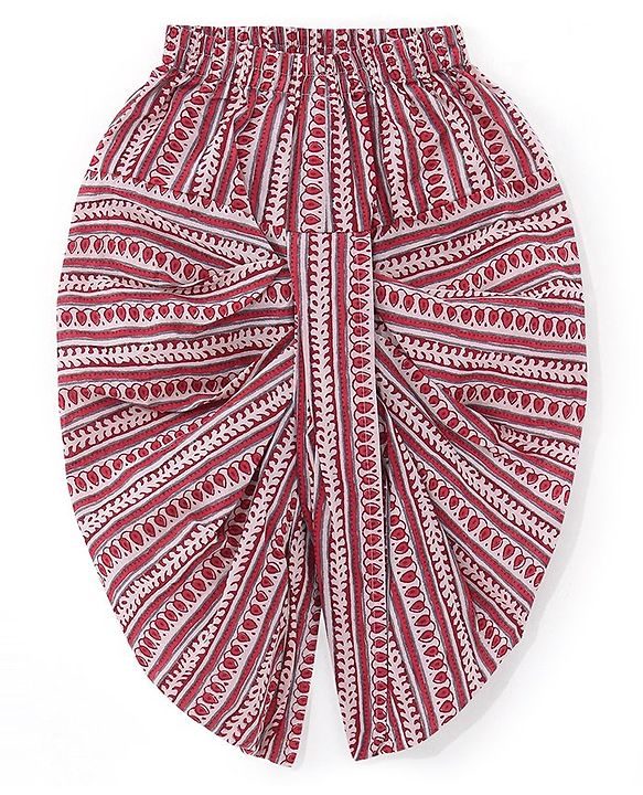 Babyhug Cotton Full Sleeves Ethnic Block Printed Kurta & Dhoti Set  - Red