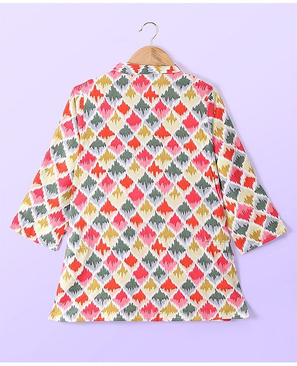 Babyhug Cotton Woven Ikkat Print Full Sleeves Kurta and Pajama Set - Red