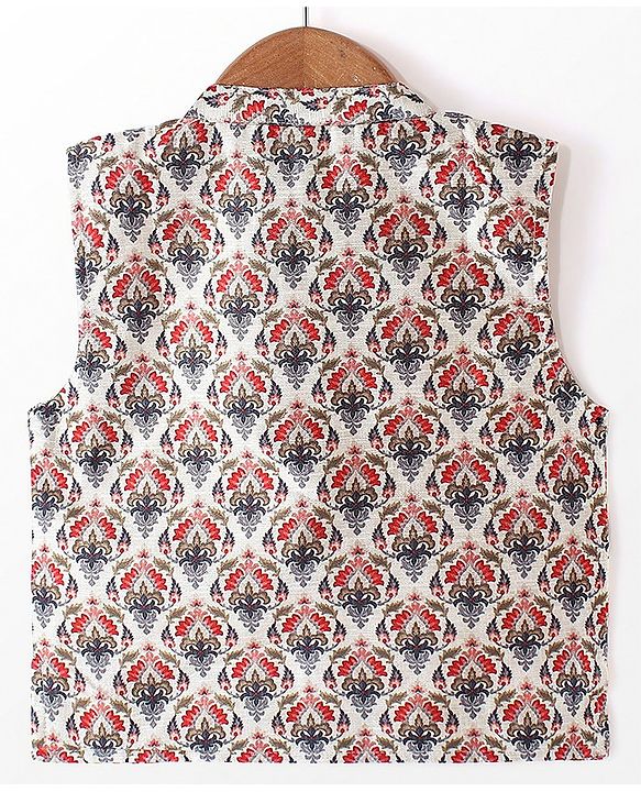 Babyhug Cotton Full Sleeves Solid Kurta & Pyjama Set With Printed Jacket- Navy Blue
